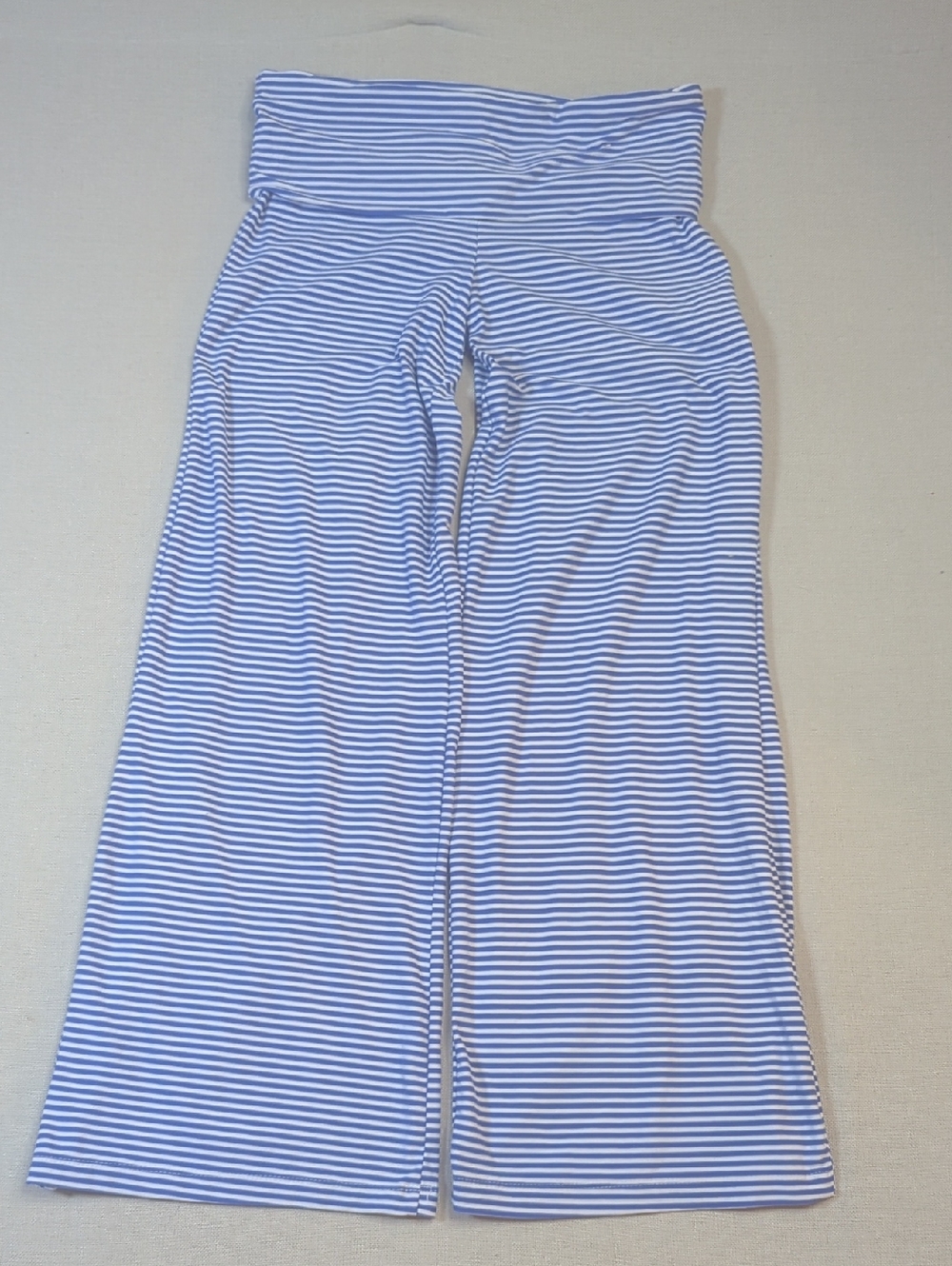 Sunday Retreat Blue White Striped Wide Leg Lounge Pants Fold Over Waist Size M